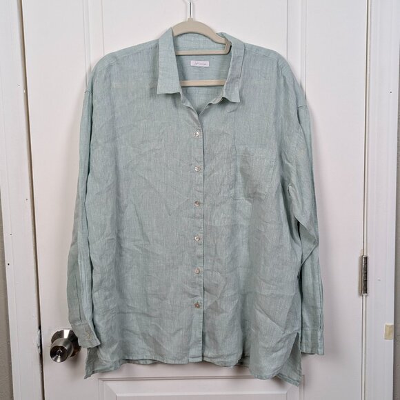 J.Jill Love Linen | Sage Green Relaxed Button-Down Linen Shirt Size 2X - Picture 1 of 6